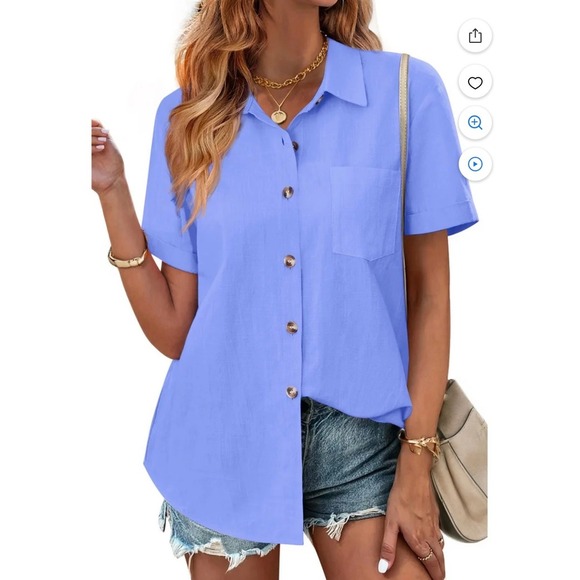 Fantaslook Tops - NWT Fantaslook Women's Button Down Lapel Shirt – Blue – XL